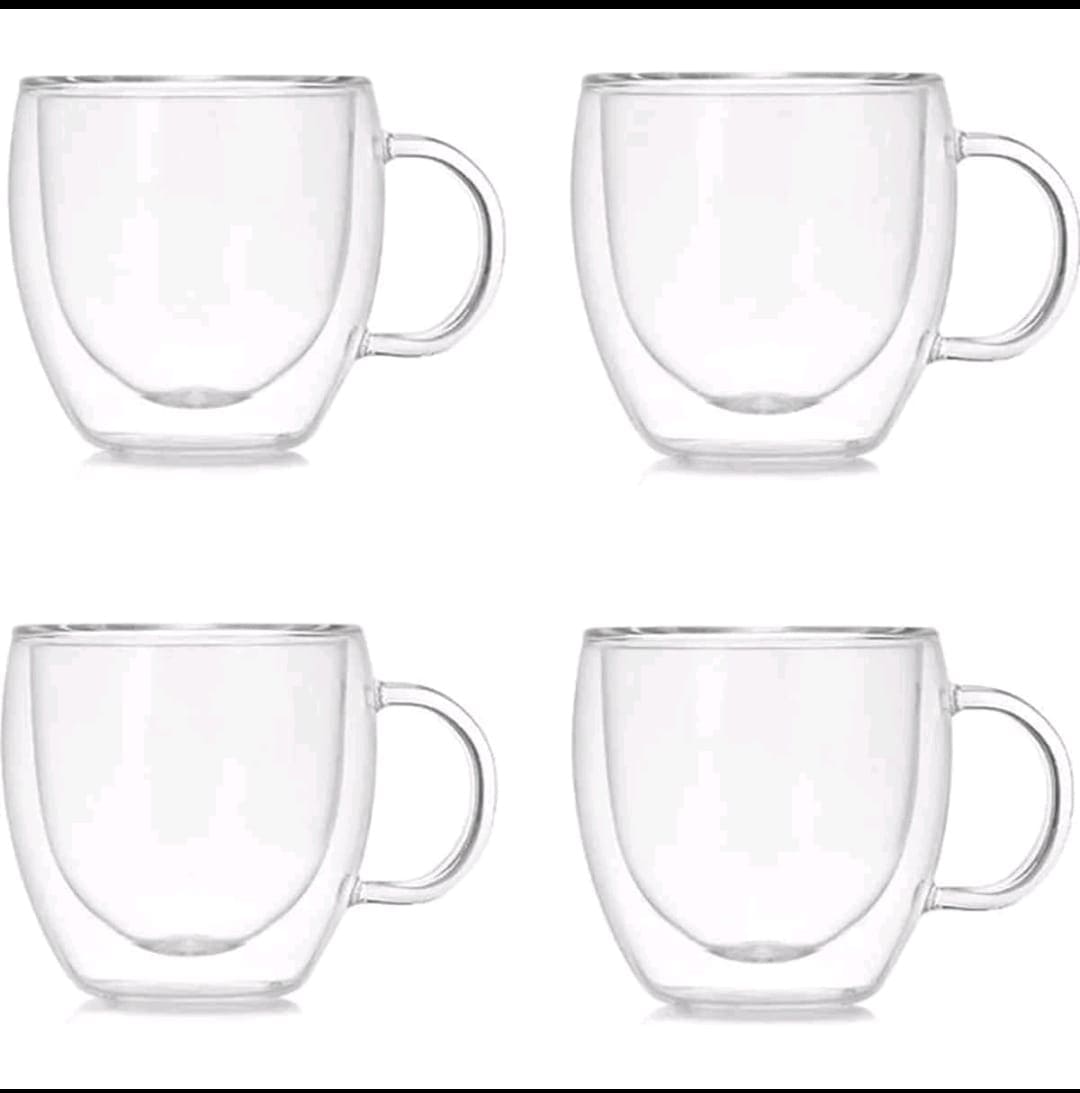 4 unidades de Tazas de café de vidrio de doble pared con asas