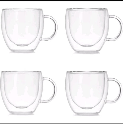 4 unidades de Tazas de café de vidrio de doble pared con asas