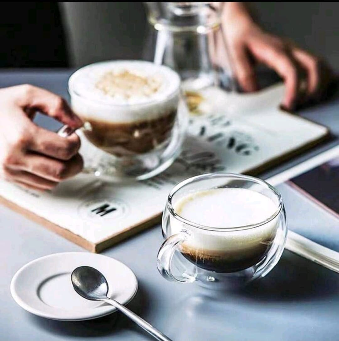 4 unidades de Tazas de café de vidrio de doble pared con asas